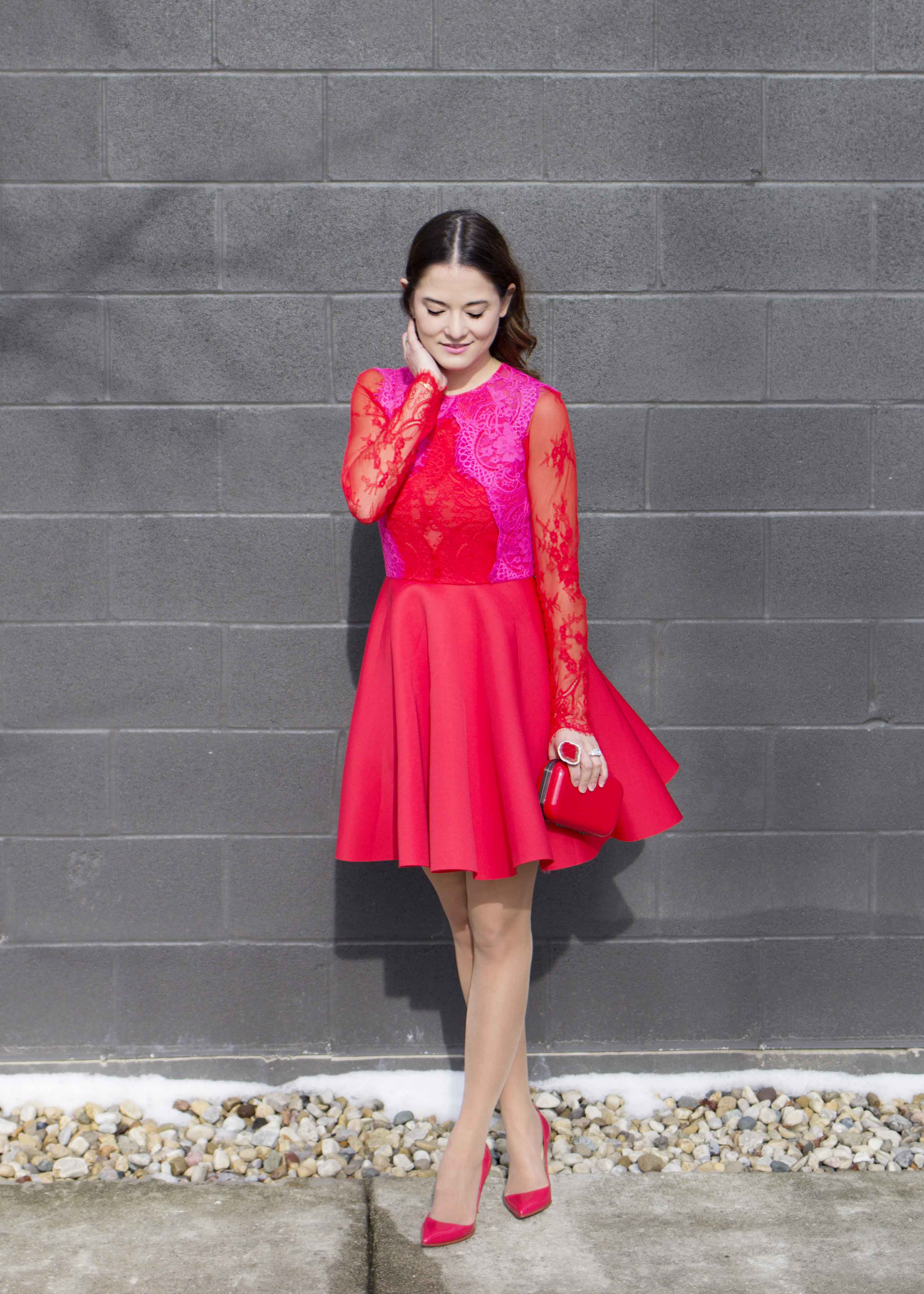 ASOS Red Pink Lace Dress