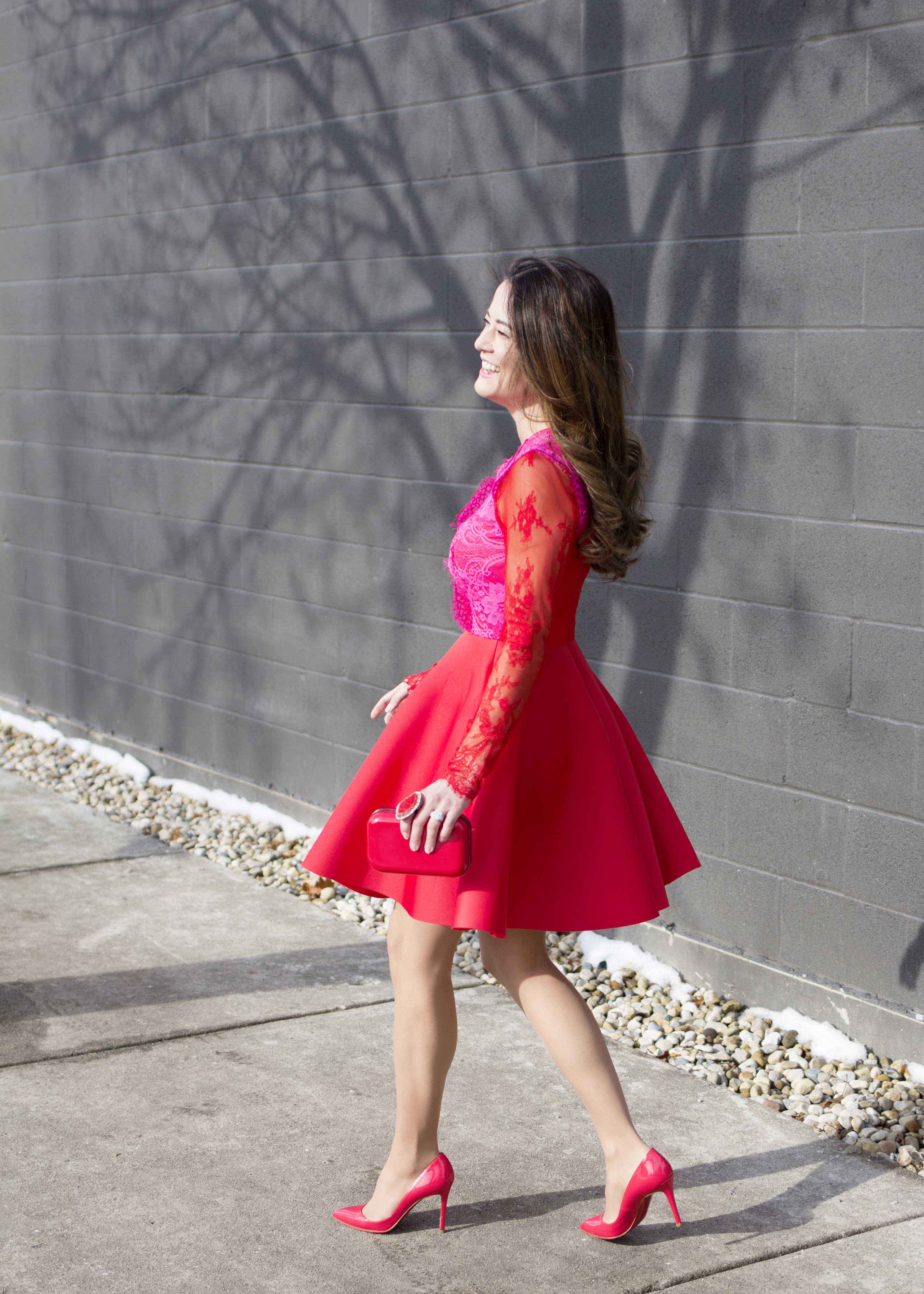 ASOS Red Pink Lace Dress