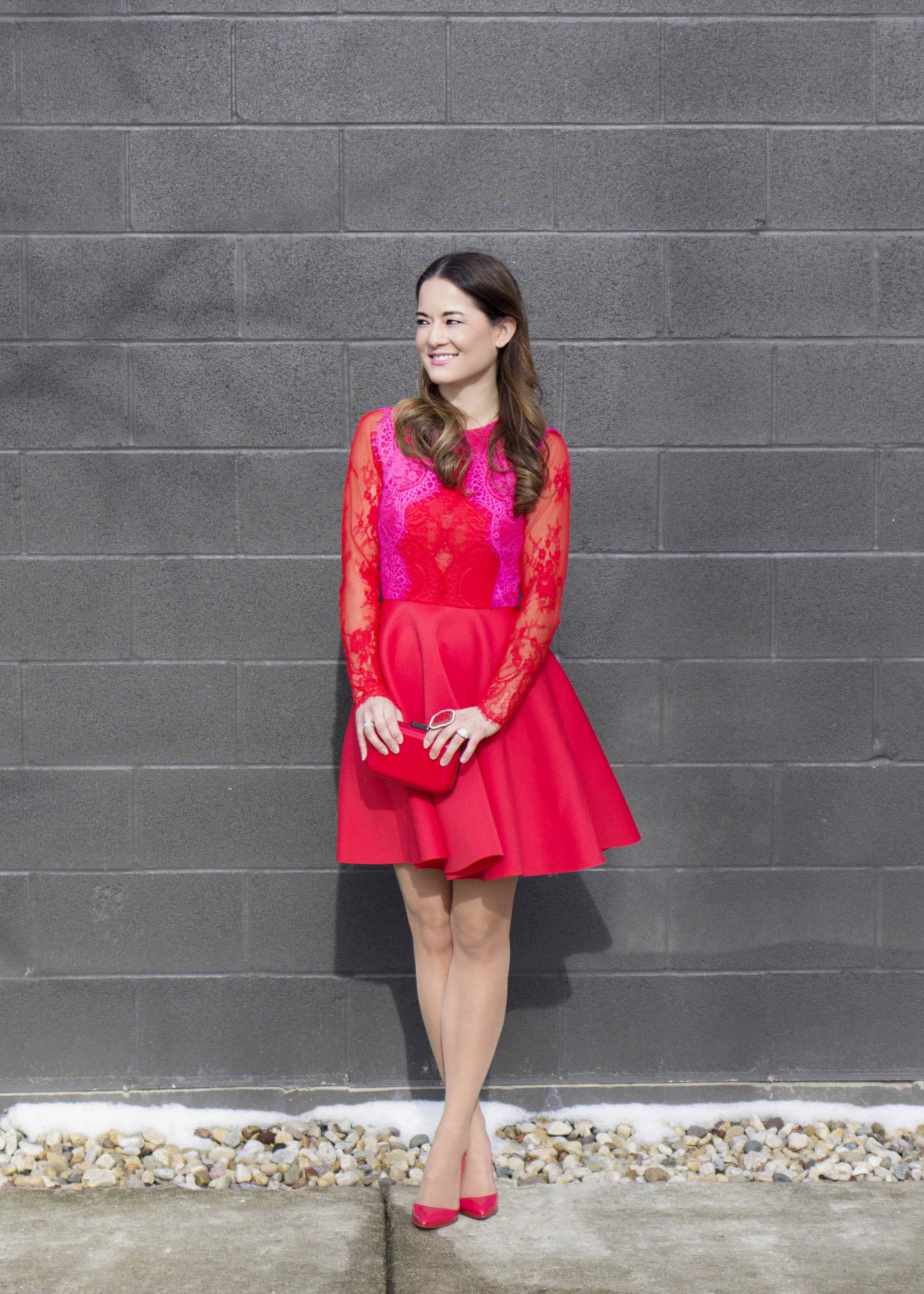 ASOS Red Pink Lace Dress