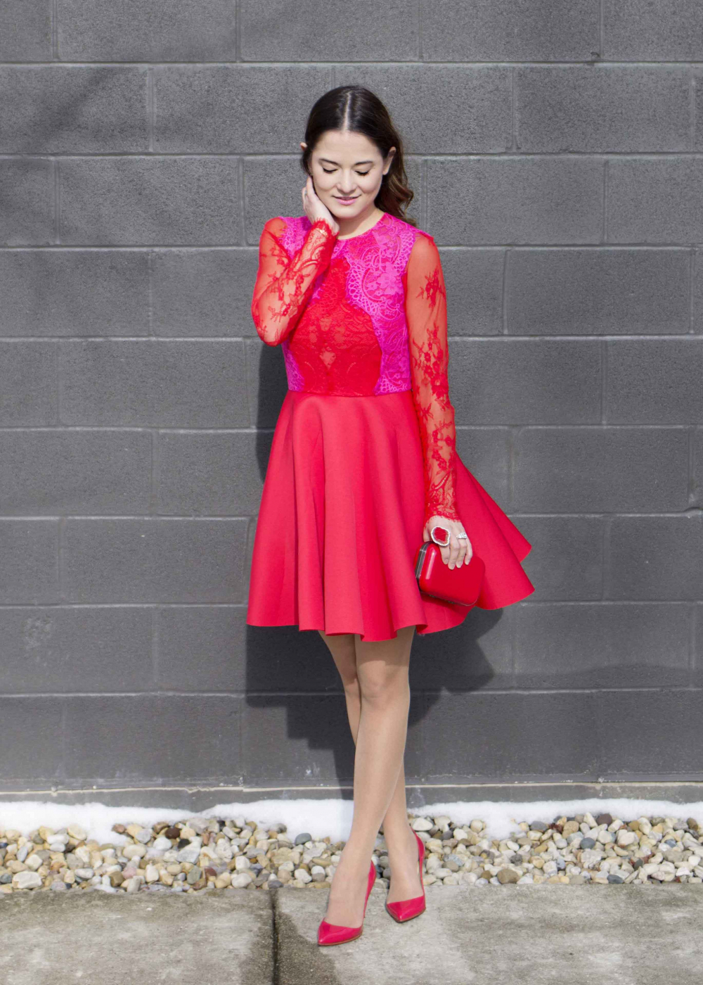 ASOS Red Pink Lace Dress