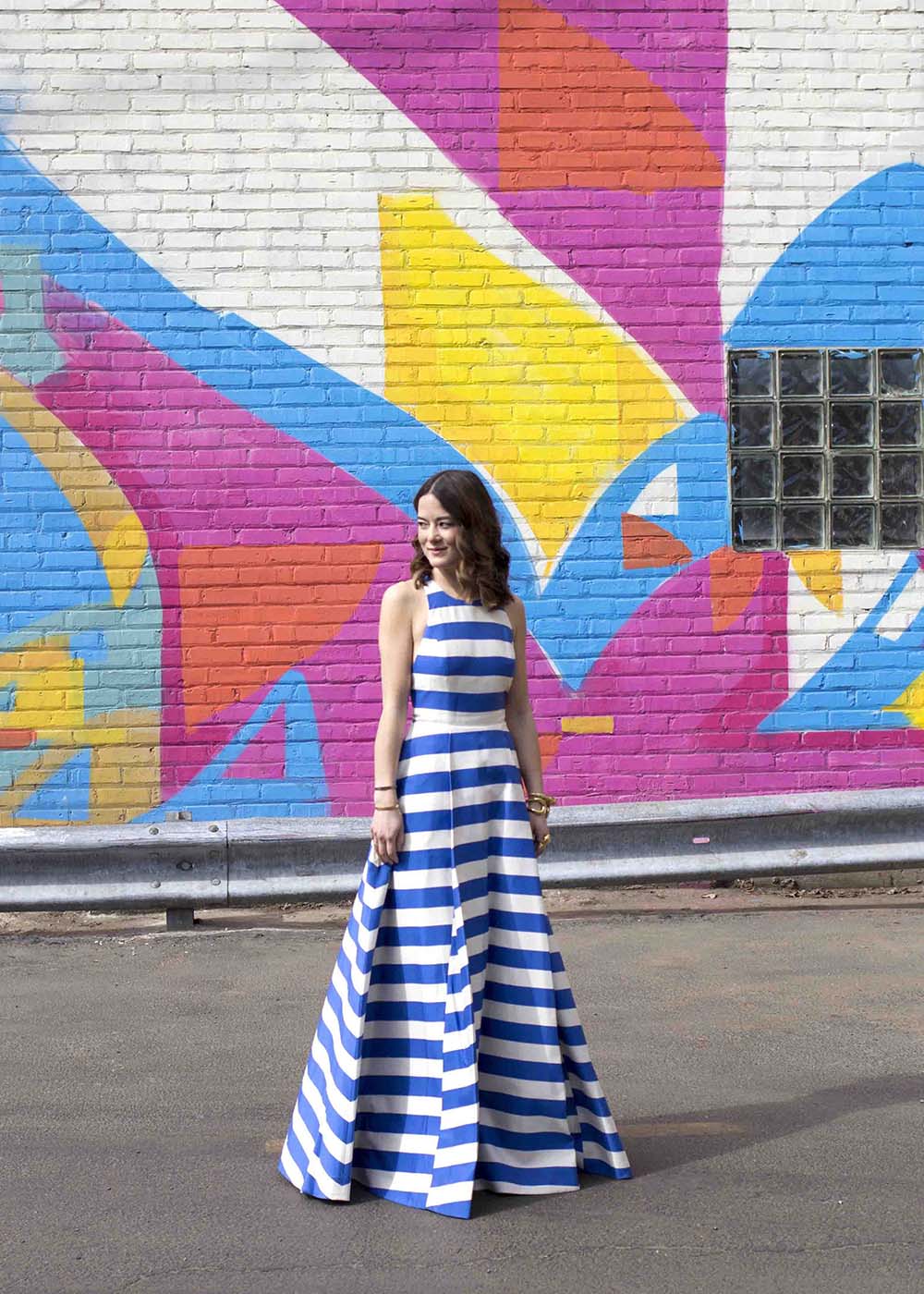 Alice Olivia Marsha Striped Gown