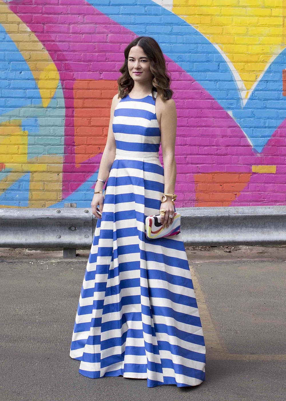 Alice Olivia Marsha Striped Gown