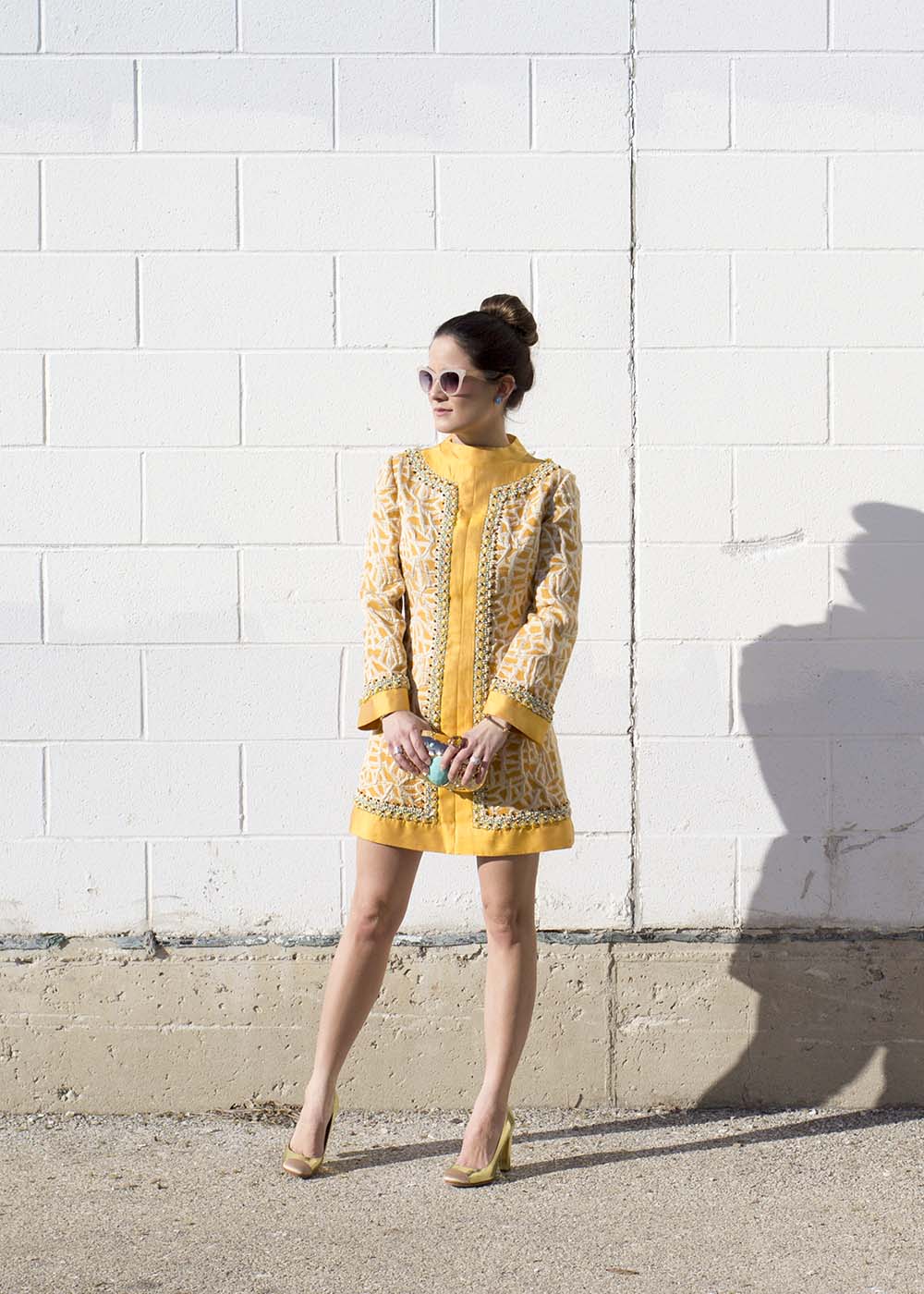Vintage Yellow Beaded Tunic Dress