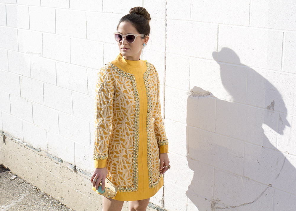 Vintage Yellow Beaded Tunic Dress