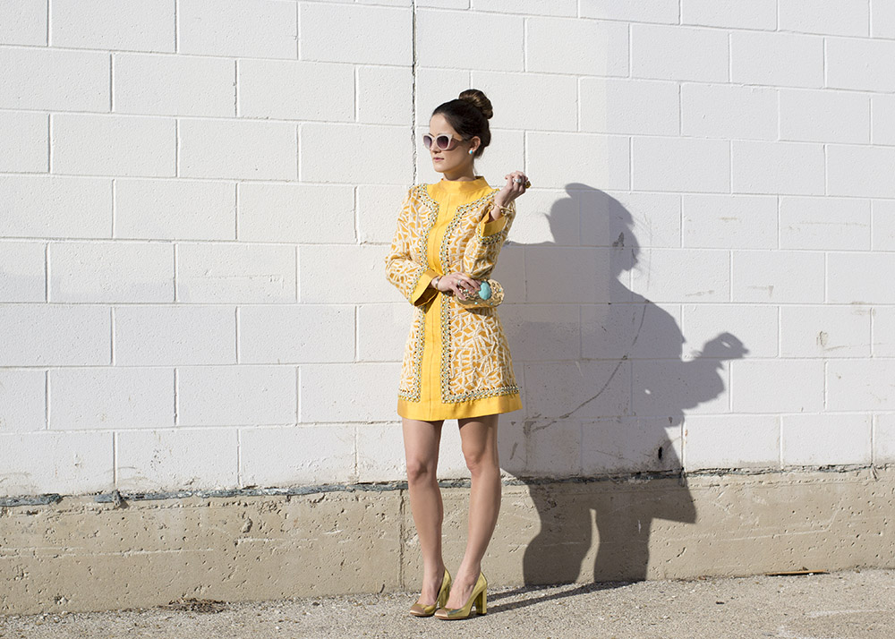 Vintage Yellow Beaded Tunic Dress