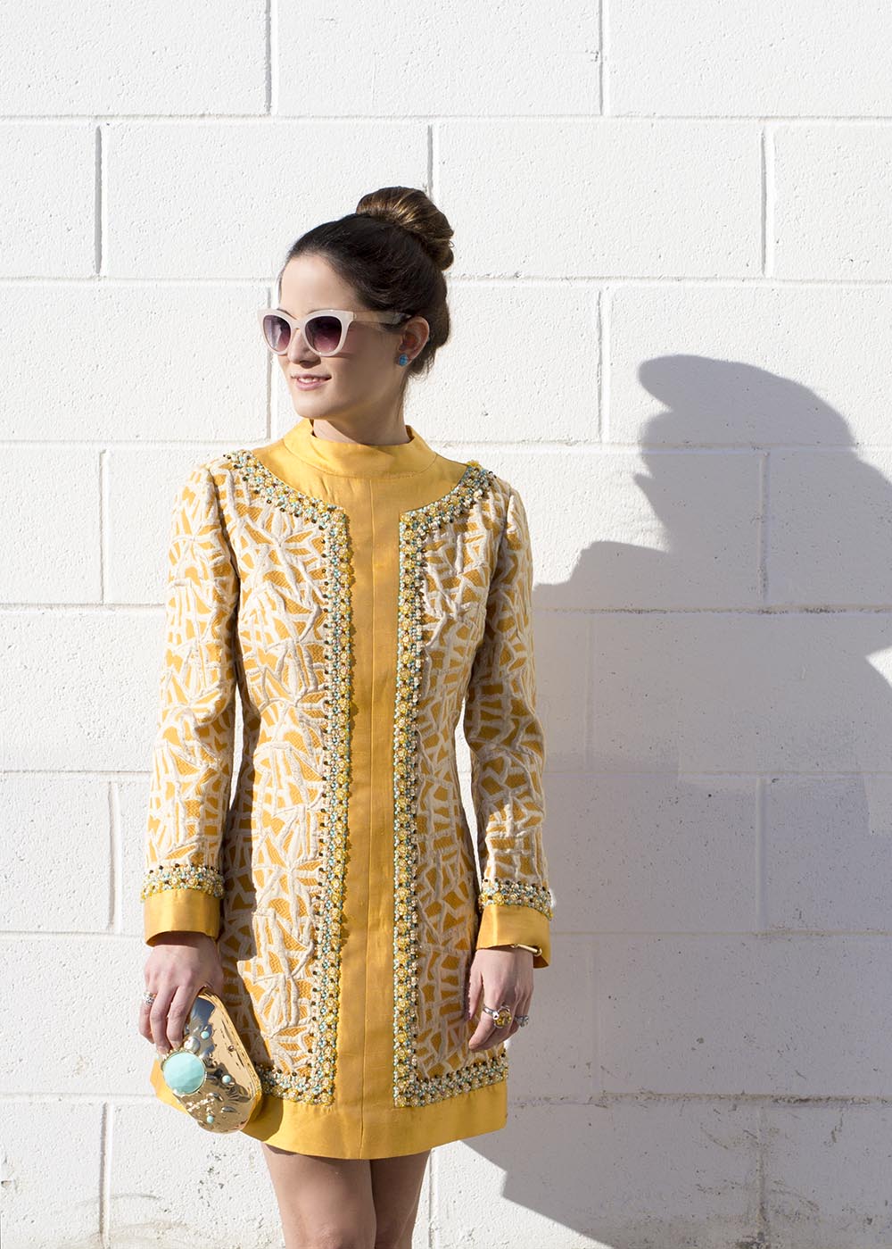 Vintage Yellow Beaded Tunic Dress