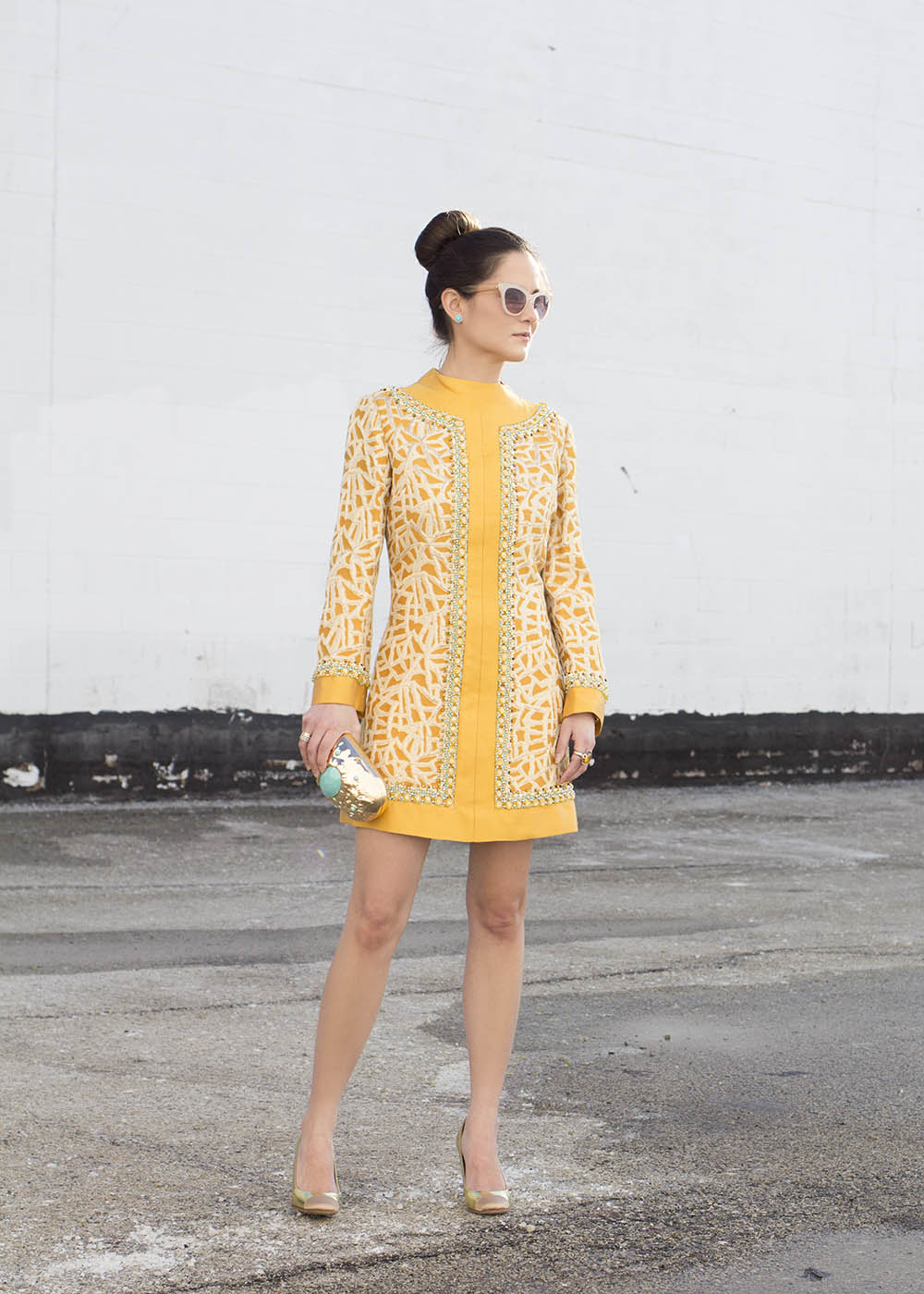 Vintage Yellow Beaded Tunic Dress