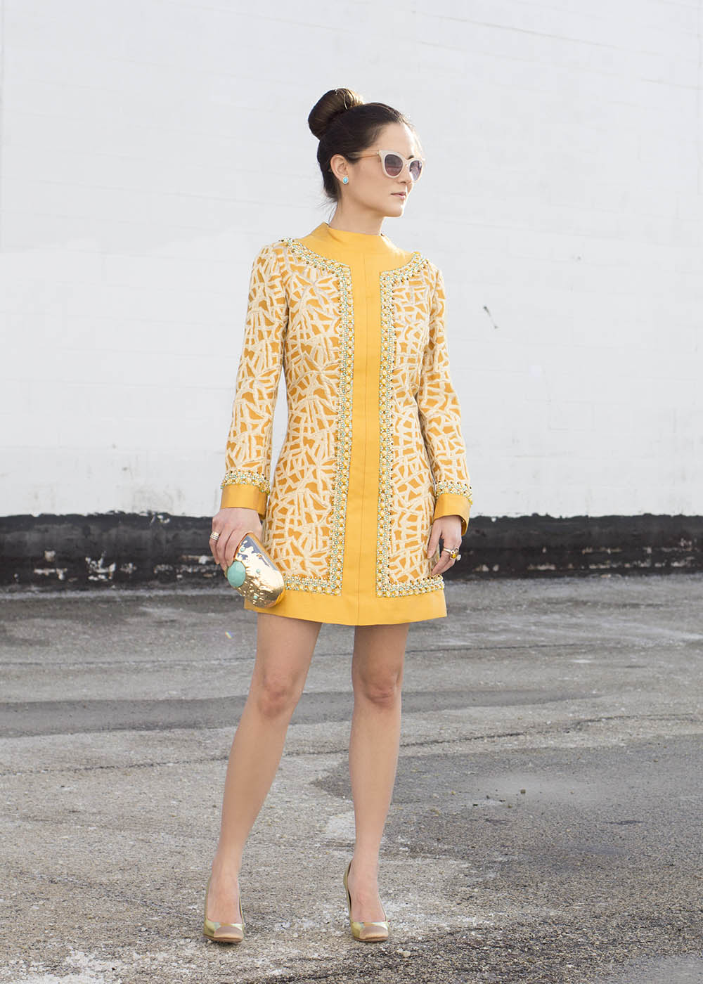 Vintage Yellow Beaded Tunic Dress