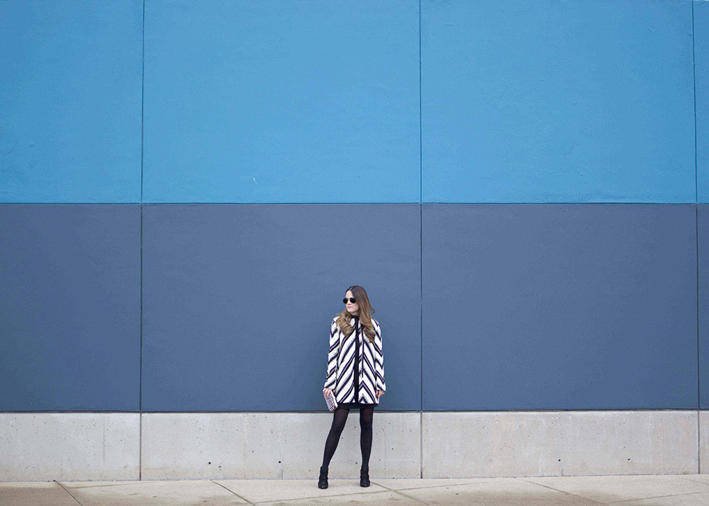 Zara Black White Striped Coat