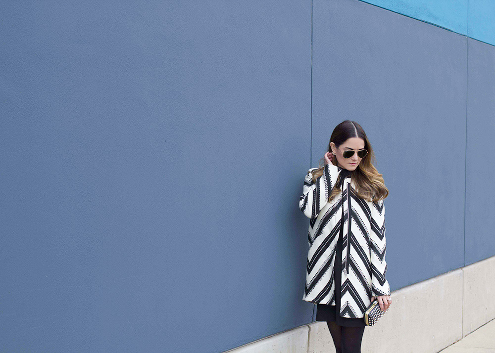 Zara Black White Striped Coat