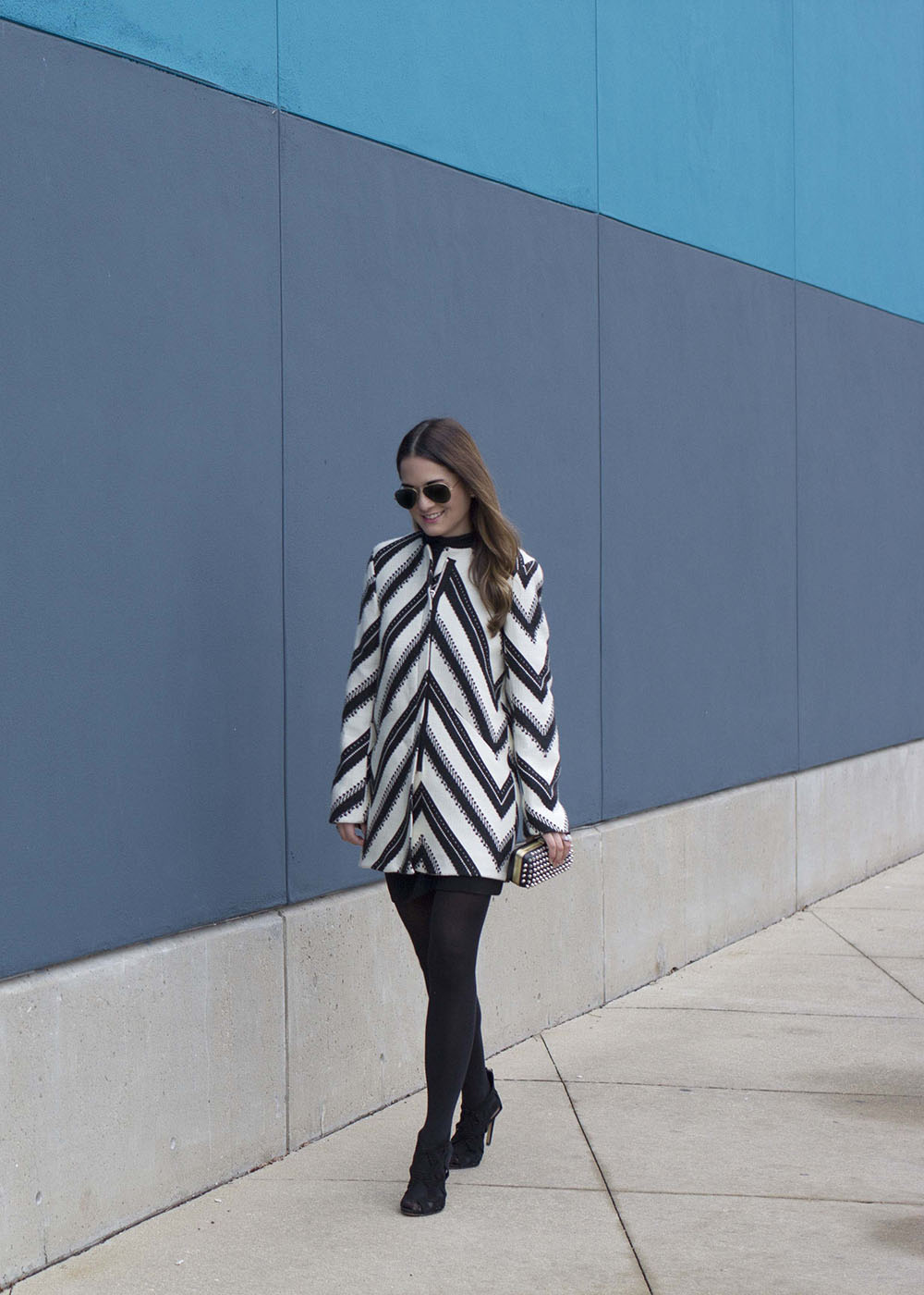 Zara Black White Striped Coat