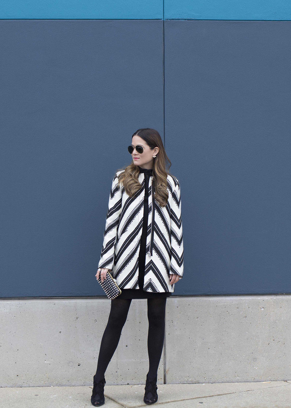 Zara Black White Striped Coat