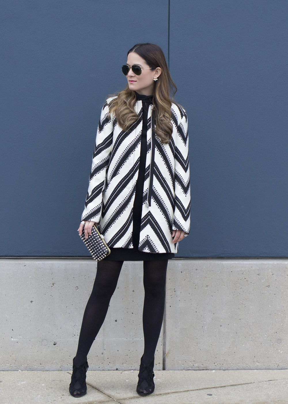 Zara Black White Striped Coat