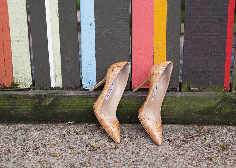 Cork Pointed Toe Pumps