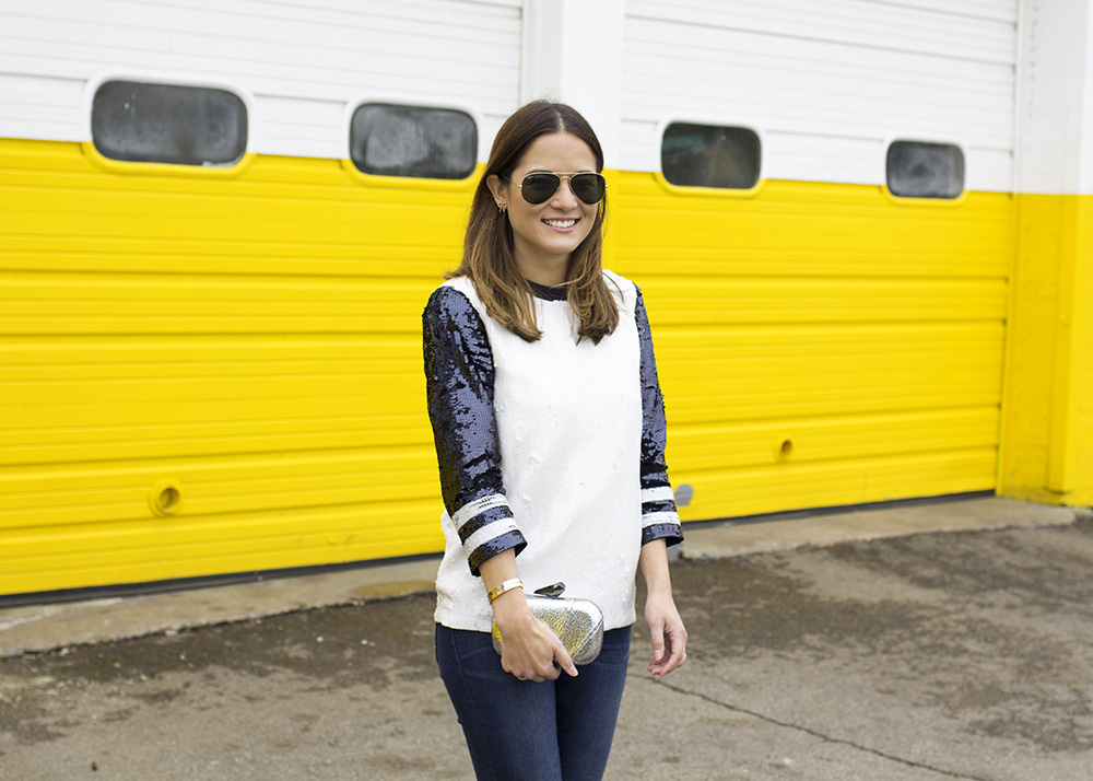 Sequin Stripe Baseball Tee