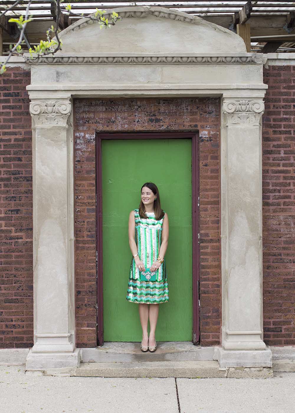 Vintage Green Sequin Chevron Dress