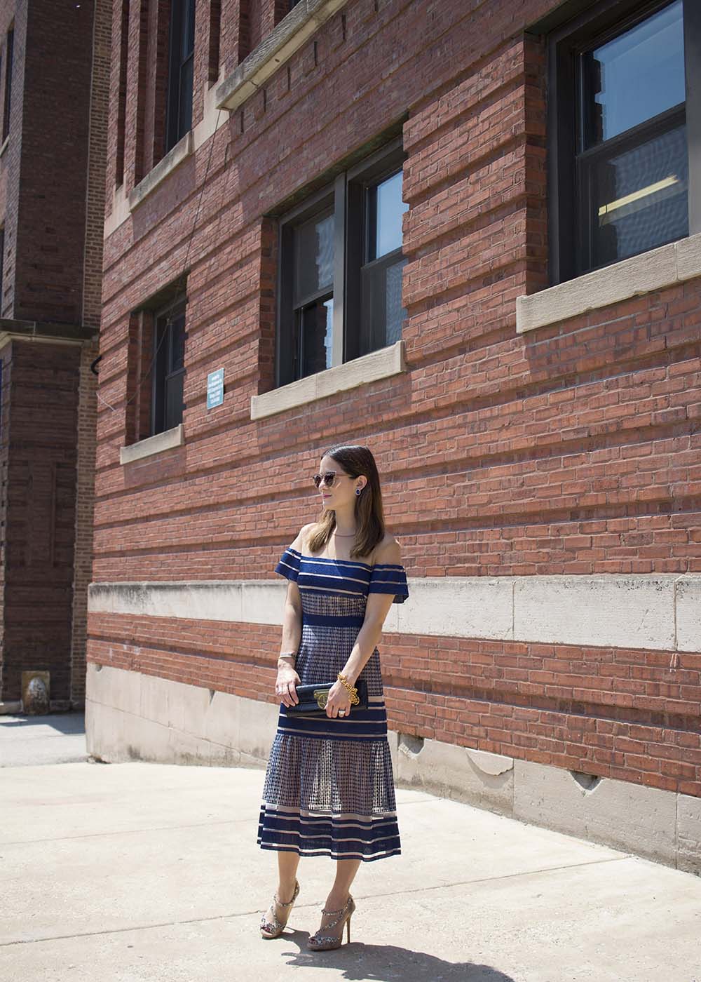 Self Portrait Navy Striped Midi Dress