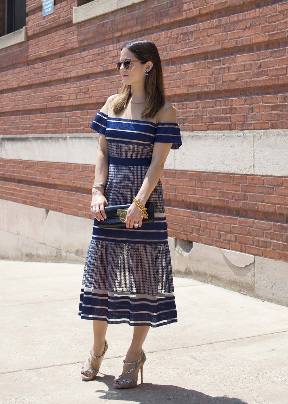 Self Portrait Navy Striped Midi Dress