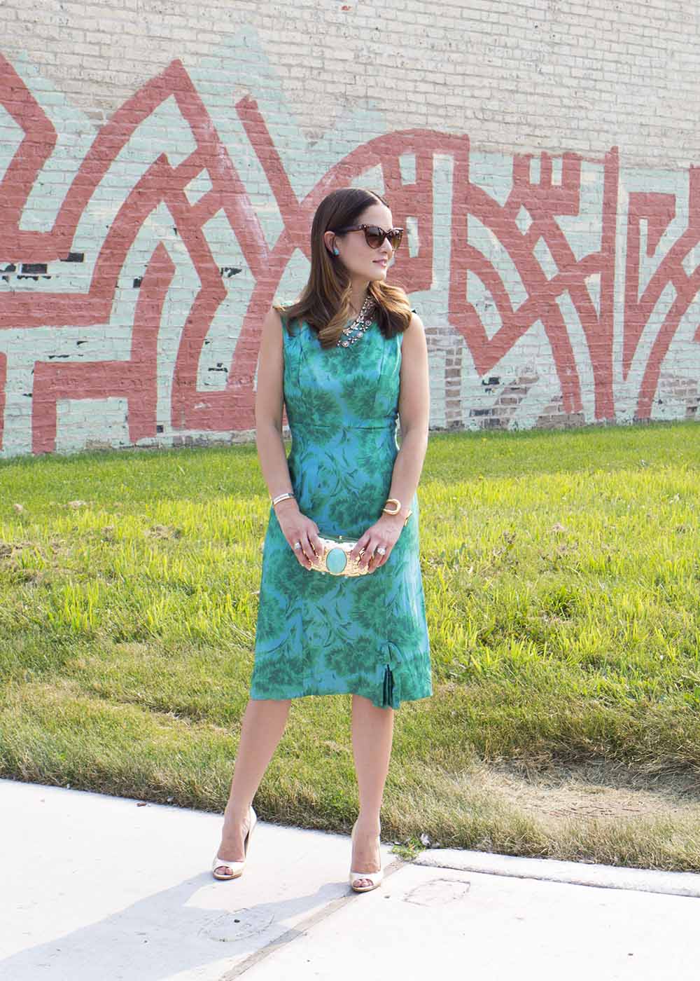 Vintage Green Floral Dress