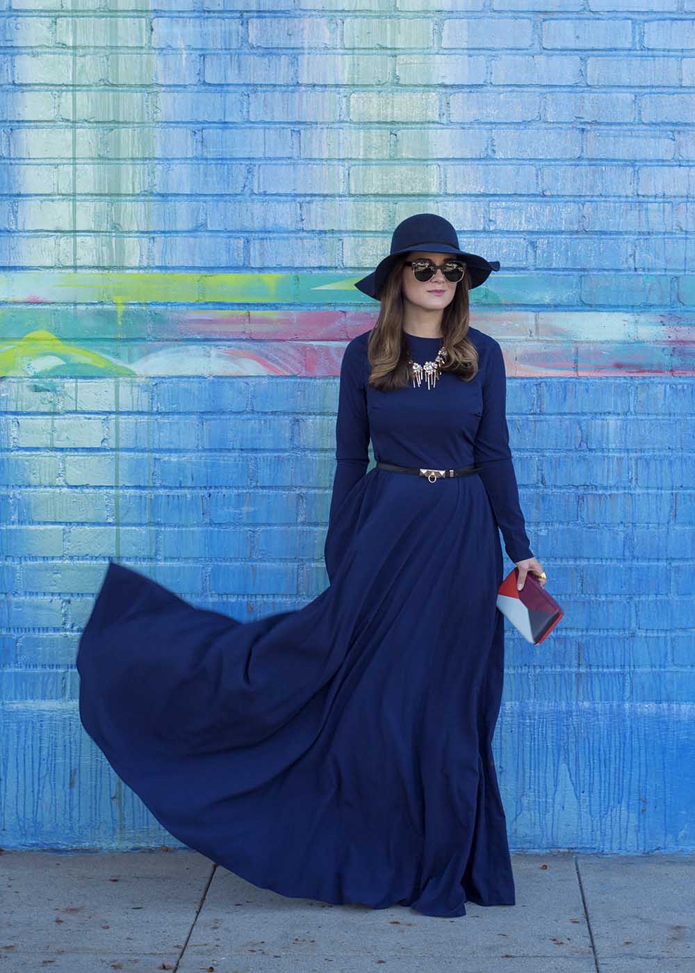 Navy Long Sleeve Maxi Dress