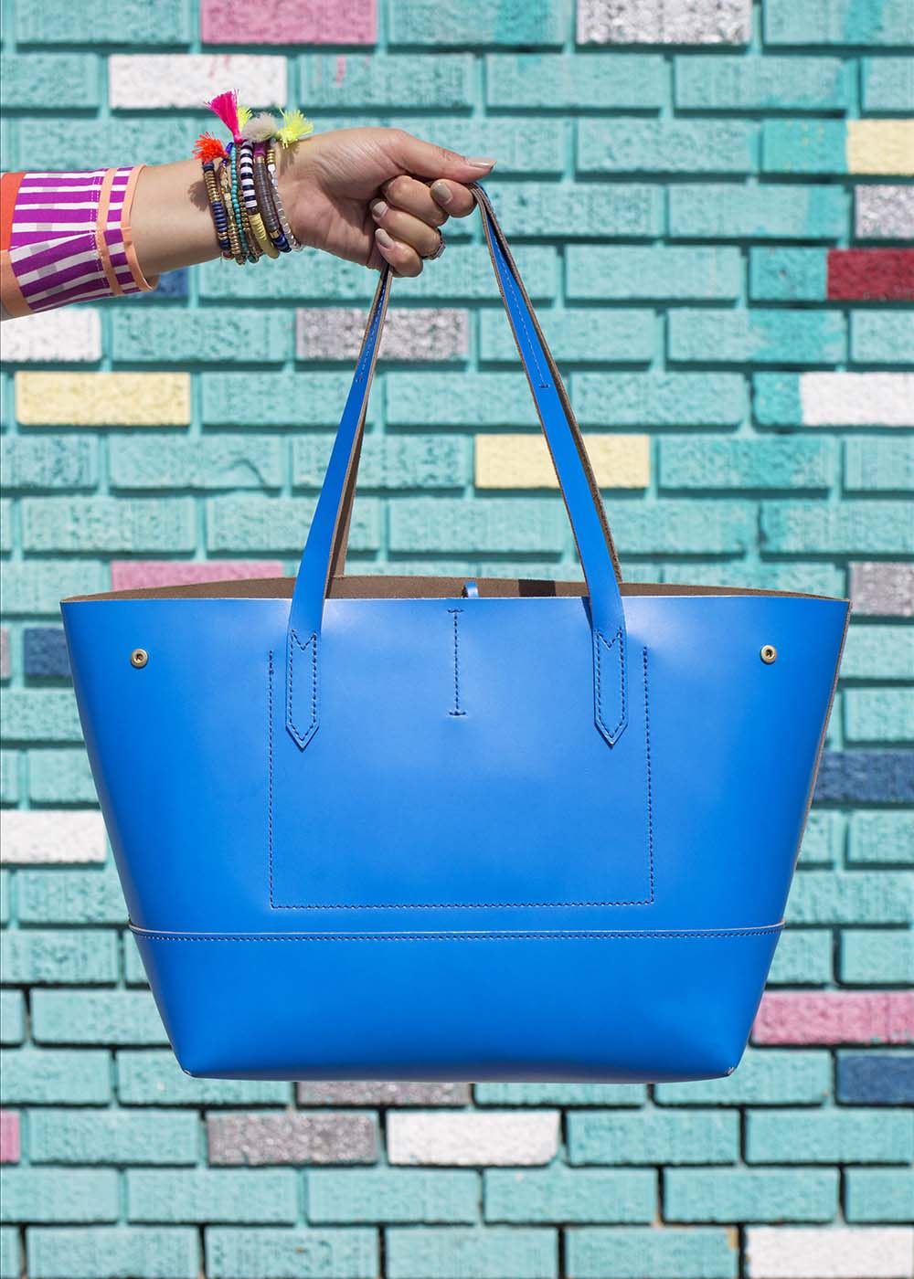 Bright Blue Leather Tote