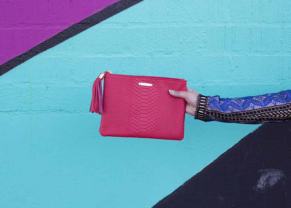 Pink Embossed Clutch Tassel