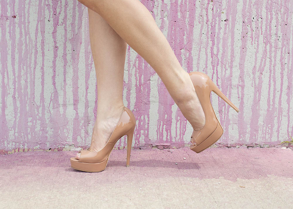 Nude Peep Toe Platform Pumps