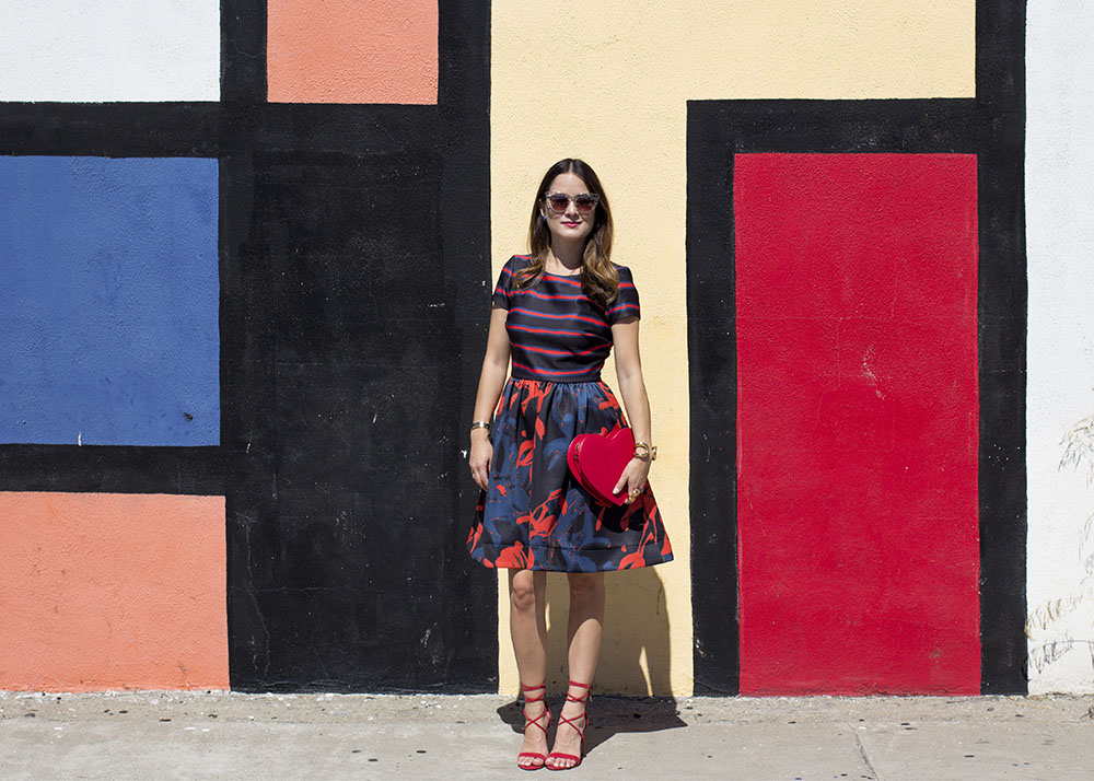 Stripe Floral Fit Flare Dress