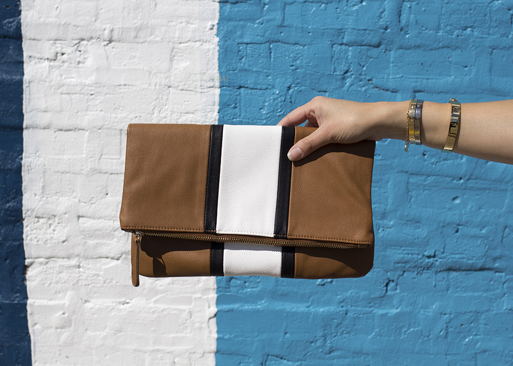 Tan Stripe Foldover Clutch