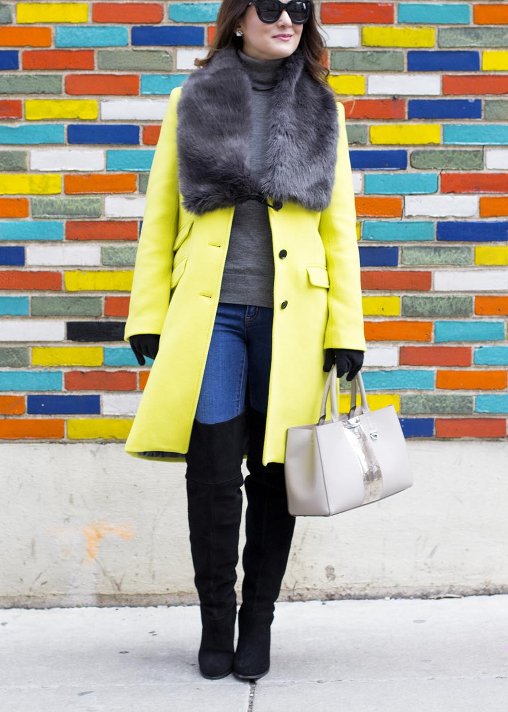 Yellow Coat Faux Fur Shawl