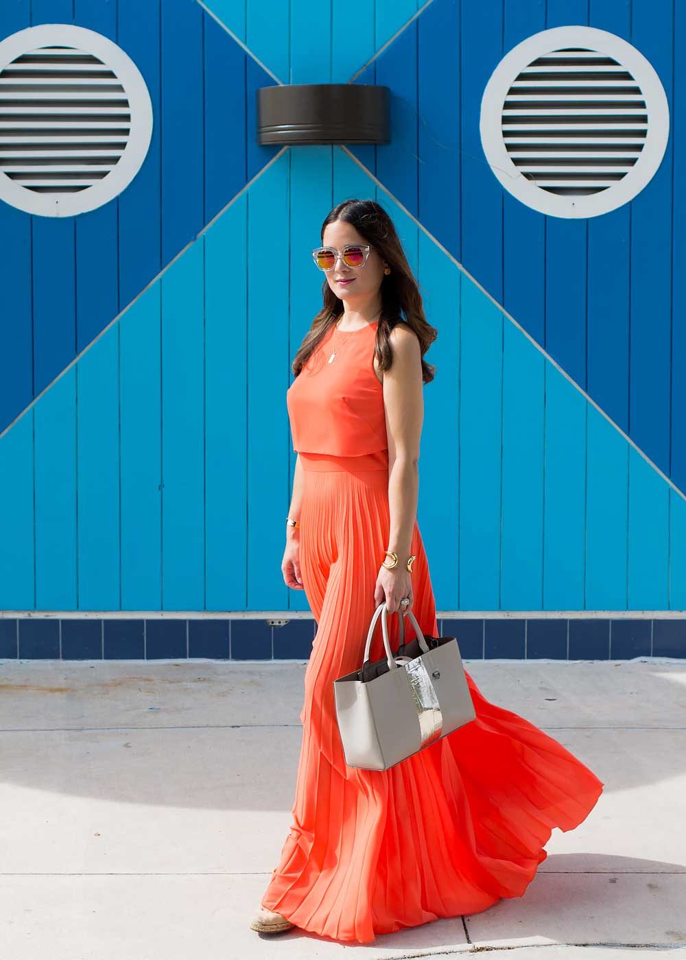 Orange Pleated Maxi