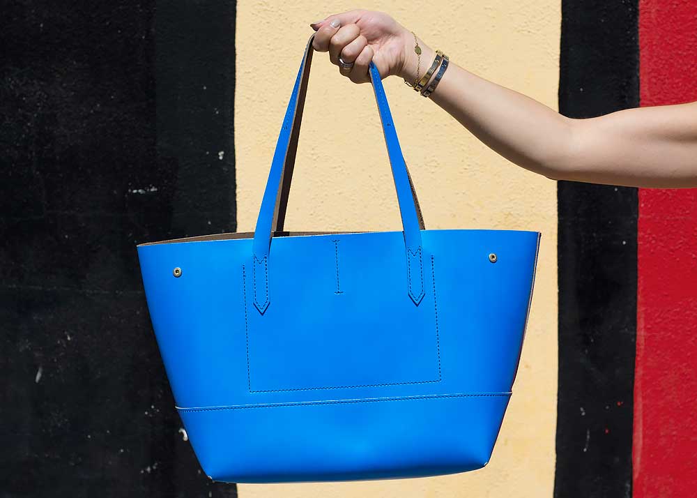 Blue Leather Tote Bag