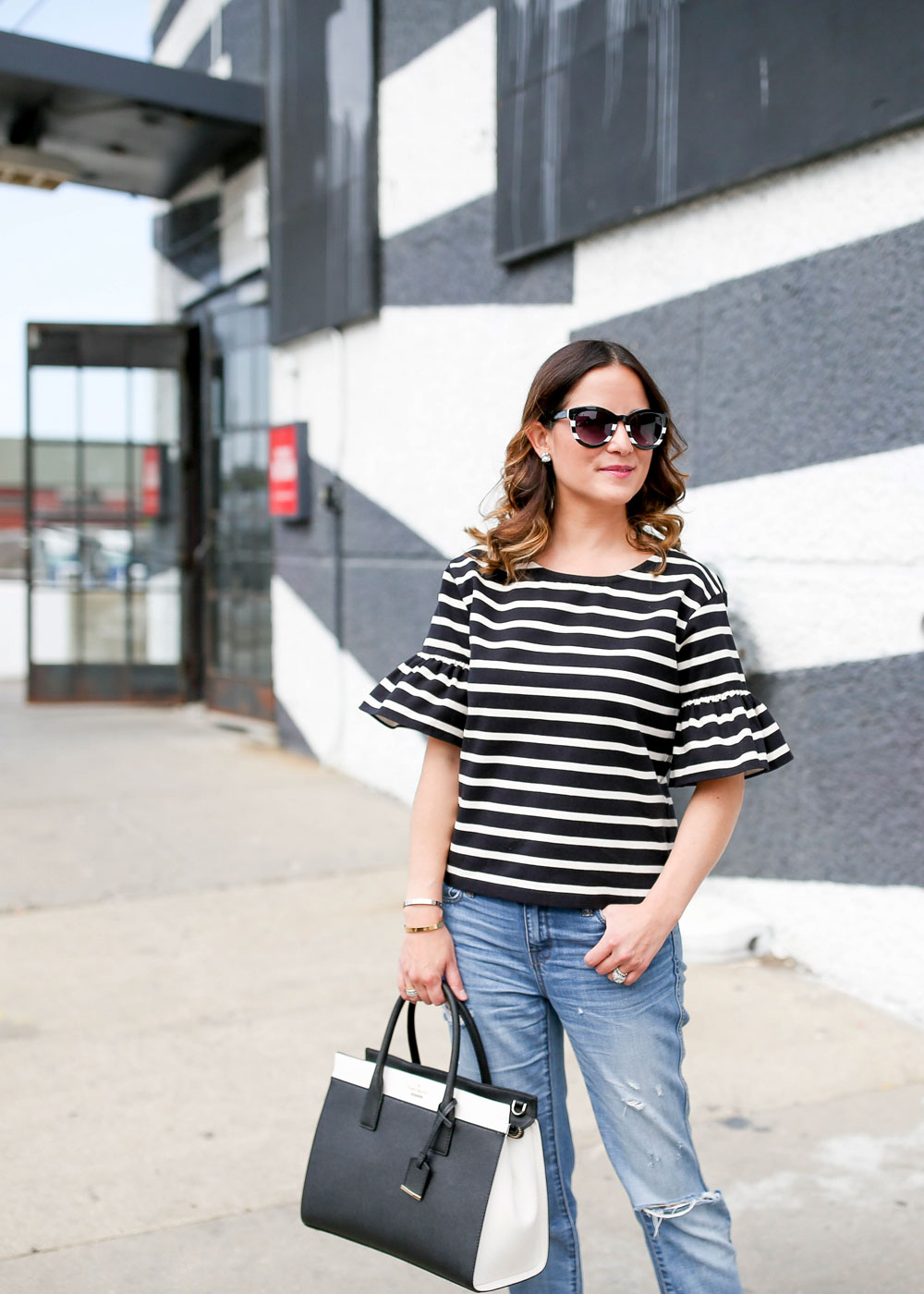 J. Crew Black White Striped Top