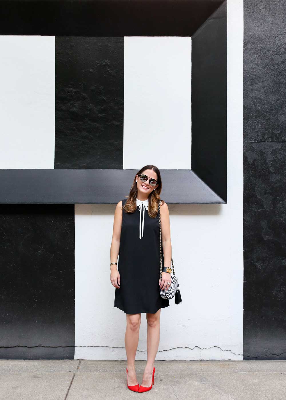 black collar shift dress