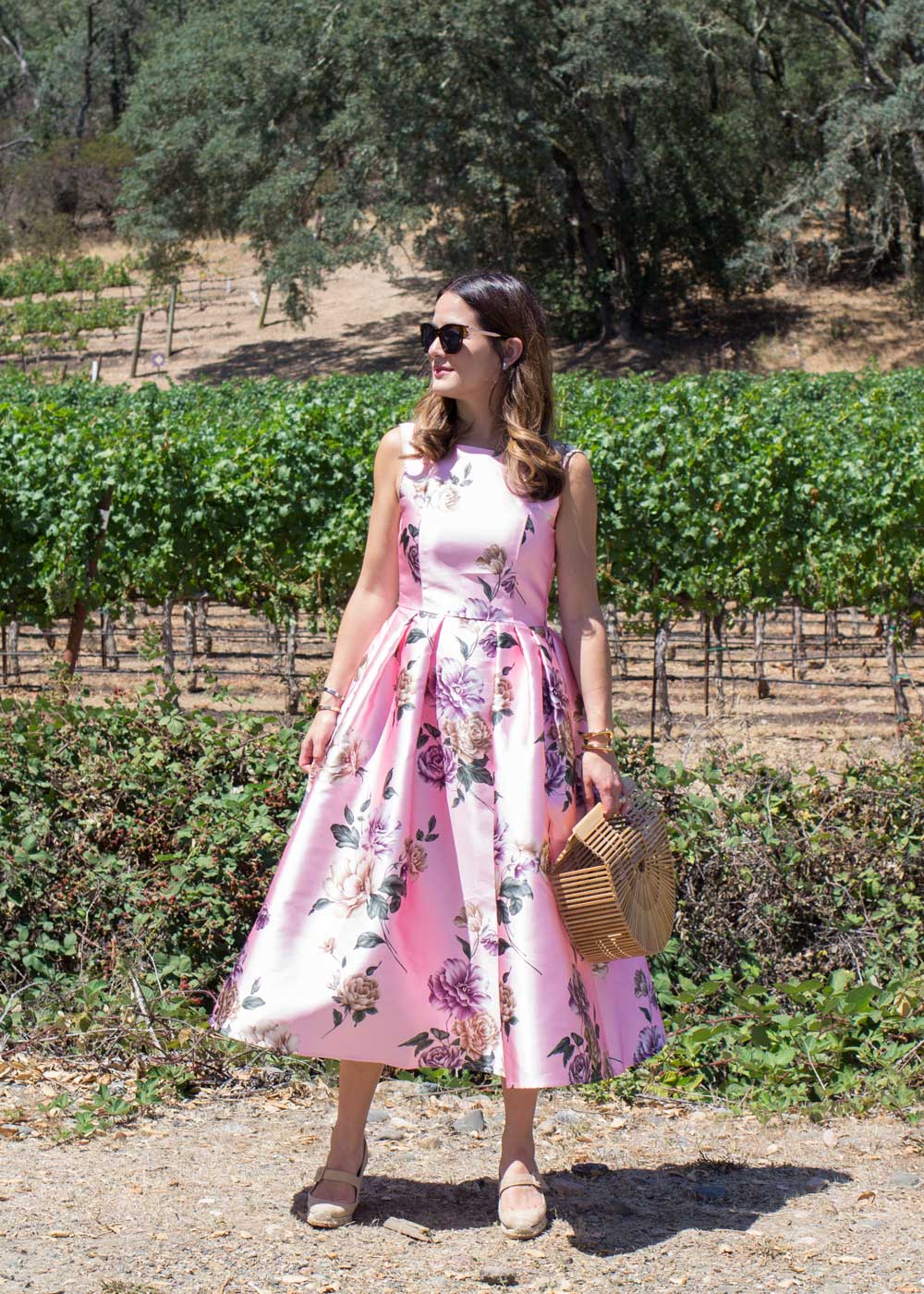 Pink Floral Midi Fit Flare Dress