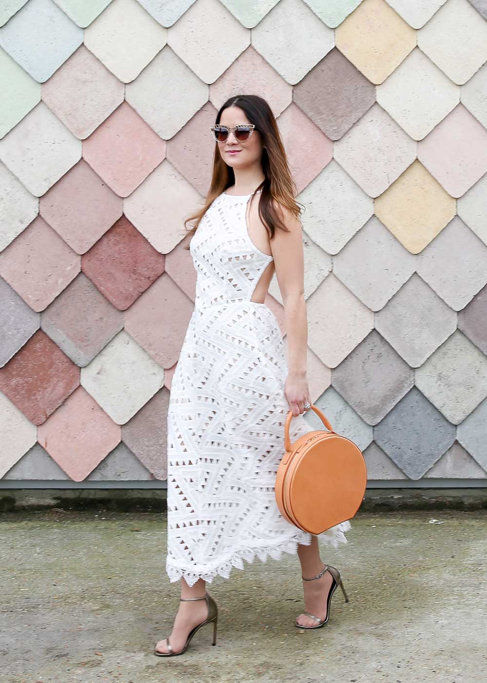 Line and Dot White Lace Dress