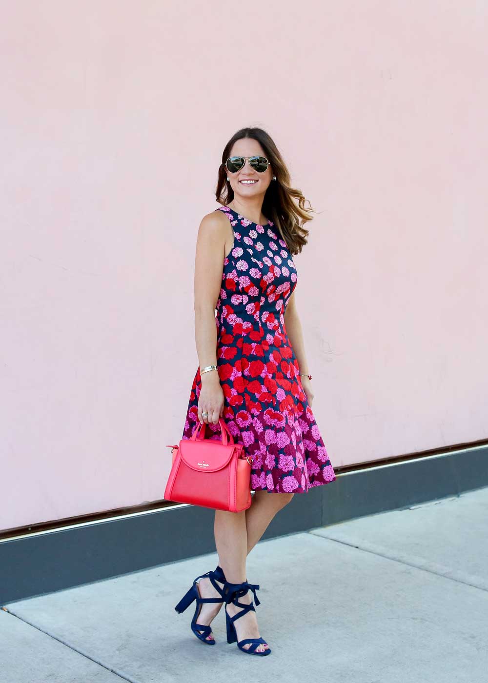 Pink Floral Fit and Flare Dress