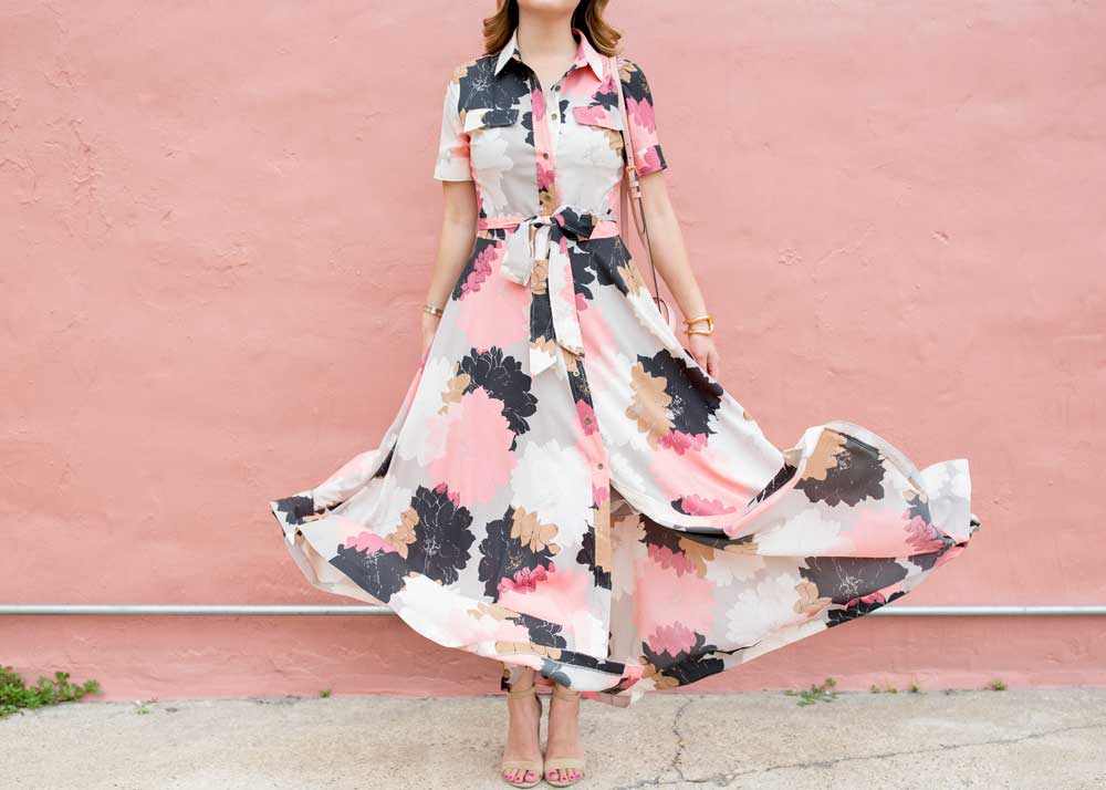 Pink and Black Floral Dress