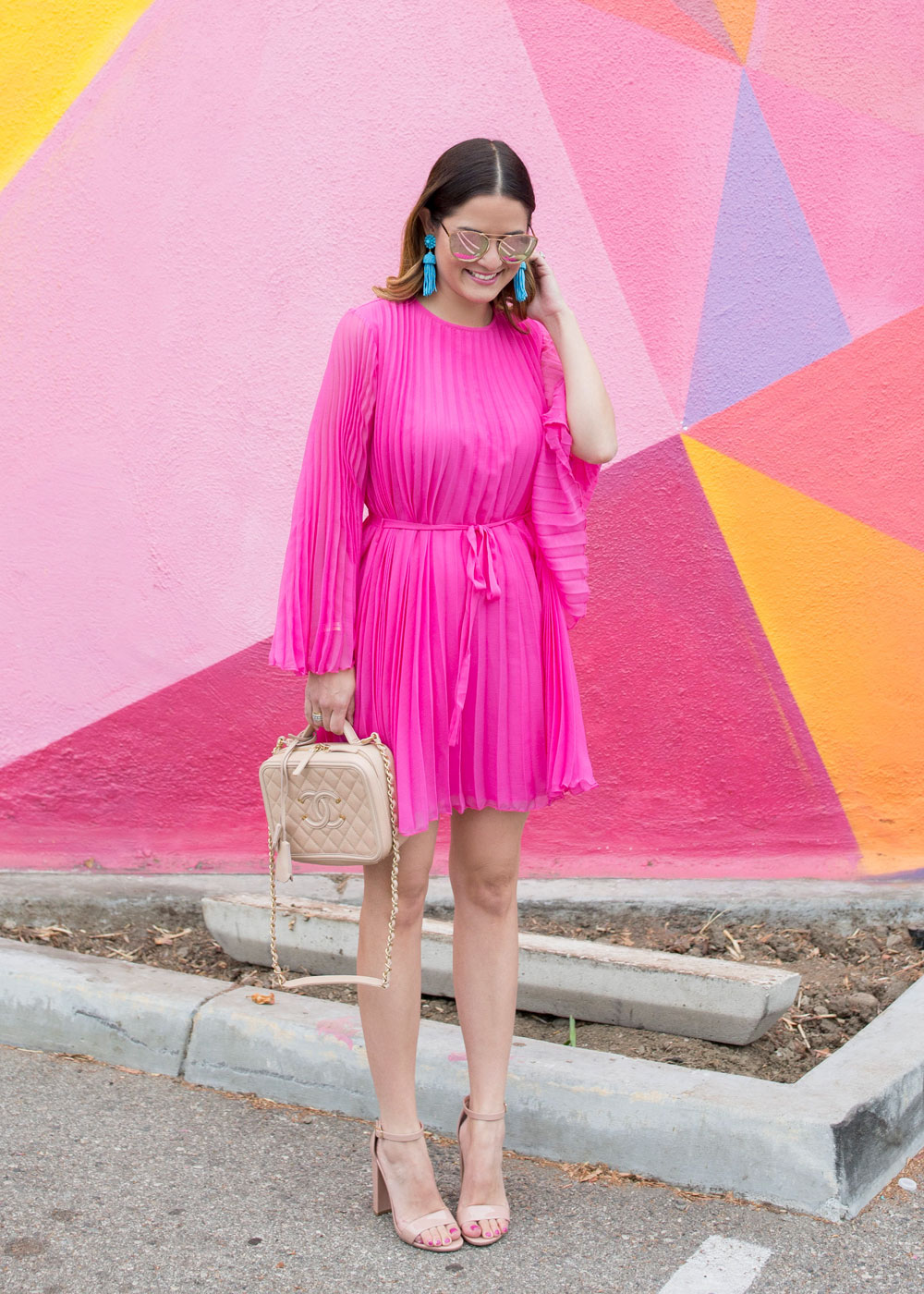 hot pink pleated dress