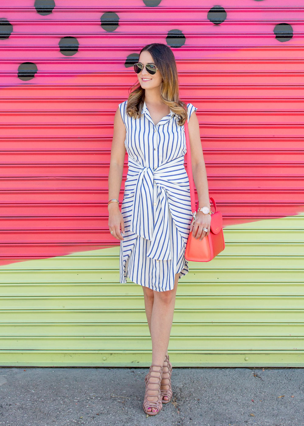 ASOS Blue Striped Tie Waist Dress