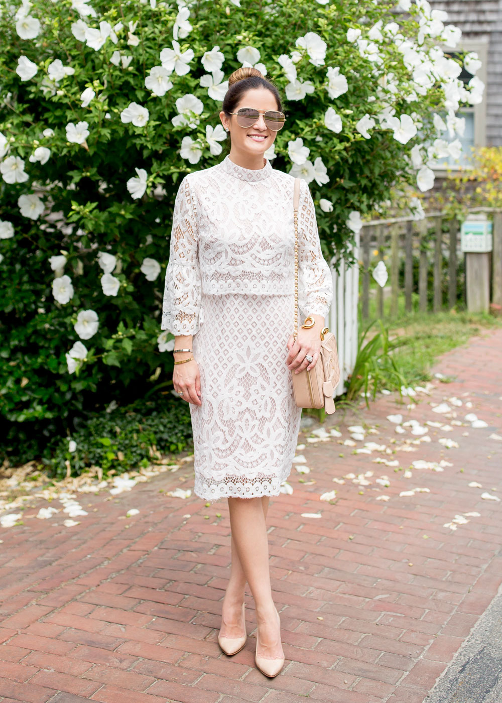 White Lace Bell Sleeve Dress