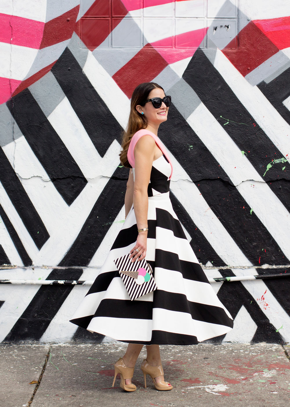 Black White Stripe Midi Skirt