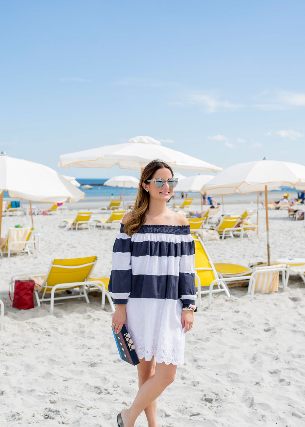 Navy White Off Shoulder Dress