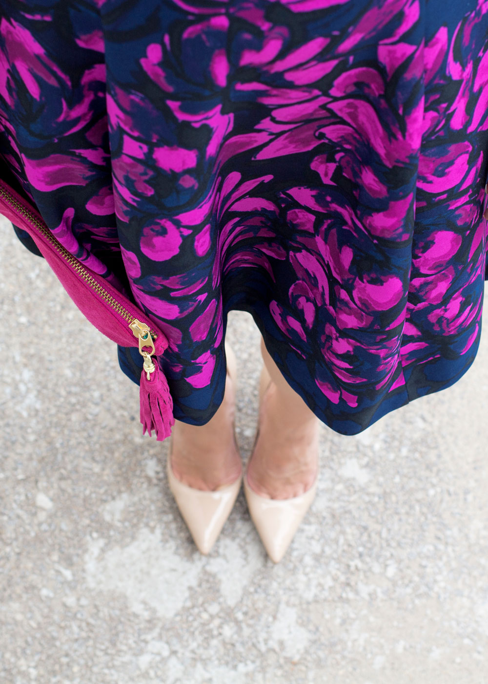 Navy Pink A Line Dress Floral