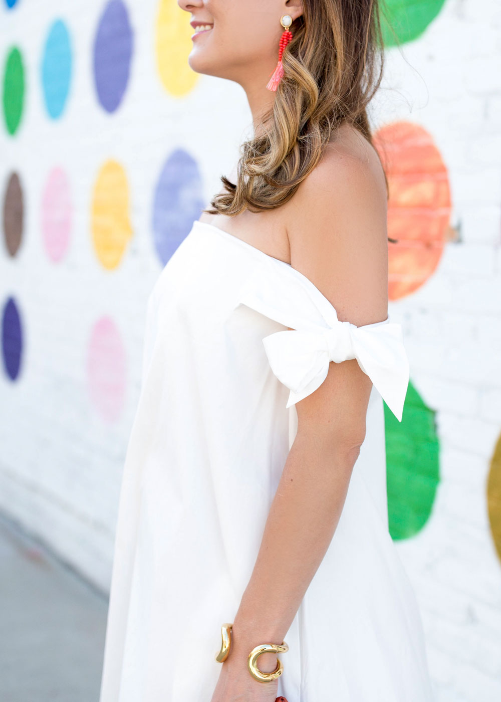 White Bow Sleeve Dress