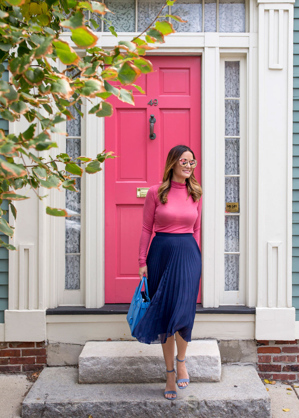 Navy Pleated Midi Skirt