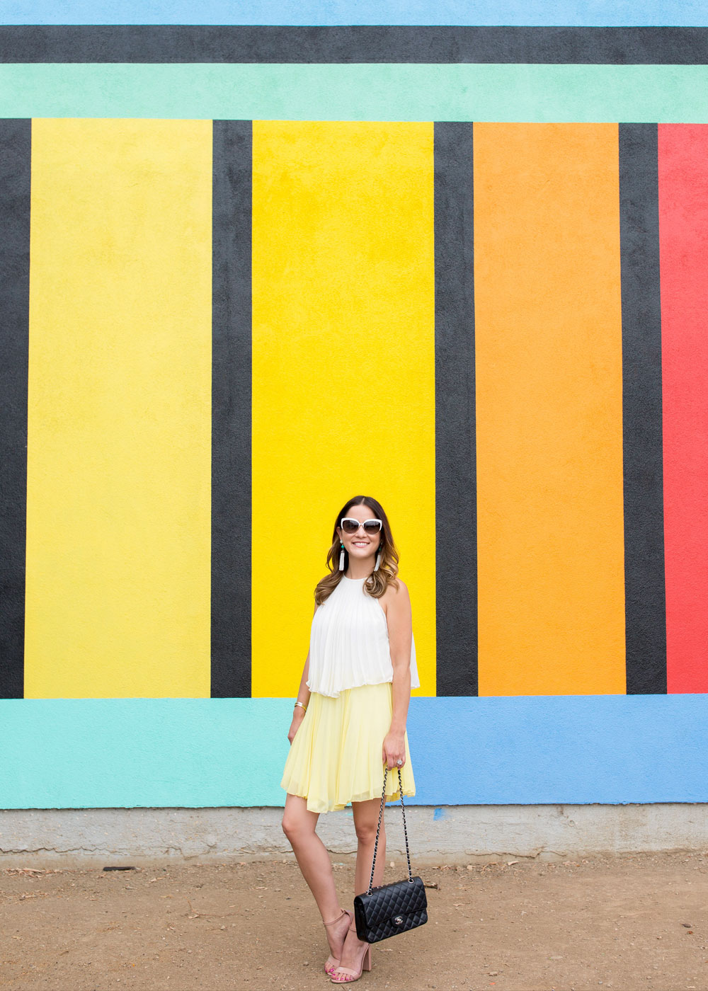 White Yellow Pleated Dress