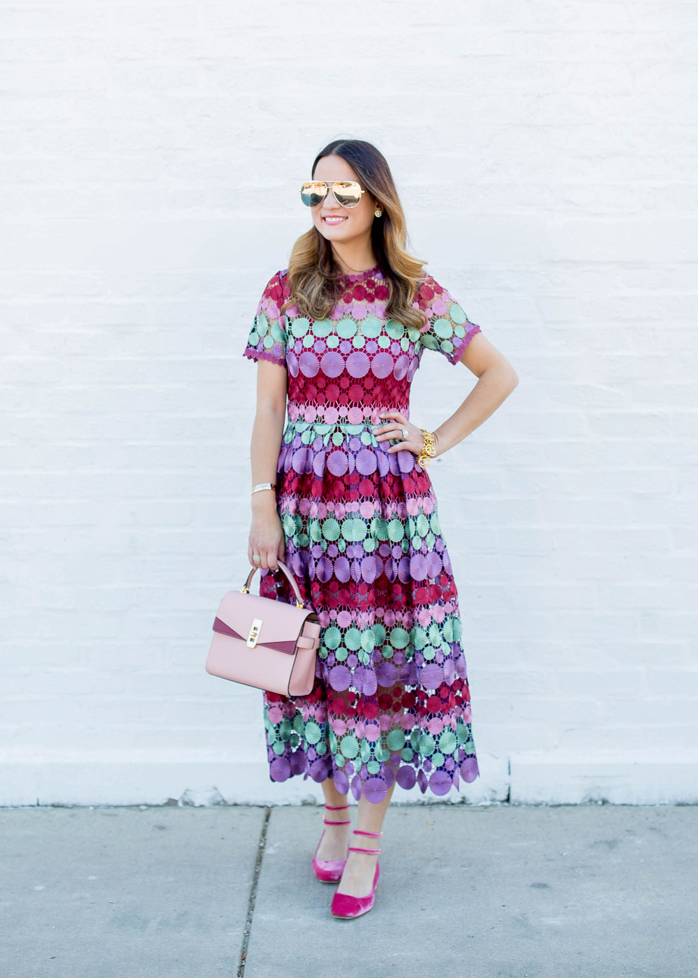 Multicolor Midi Lace Dress