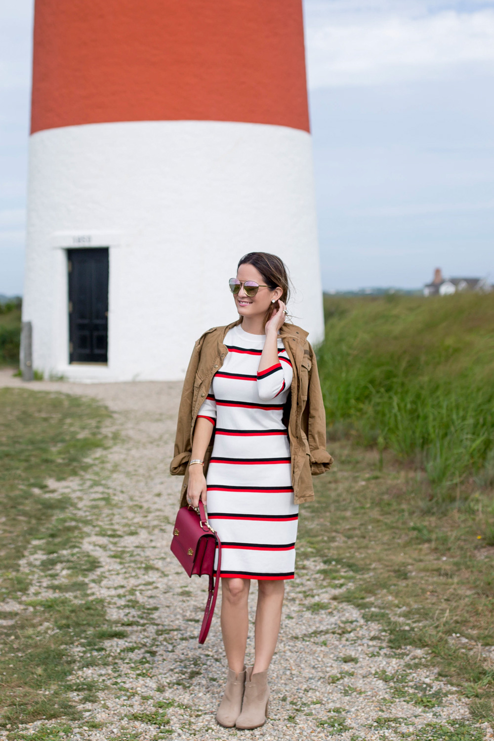 Red White Stripe Sweater Dress