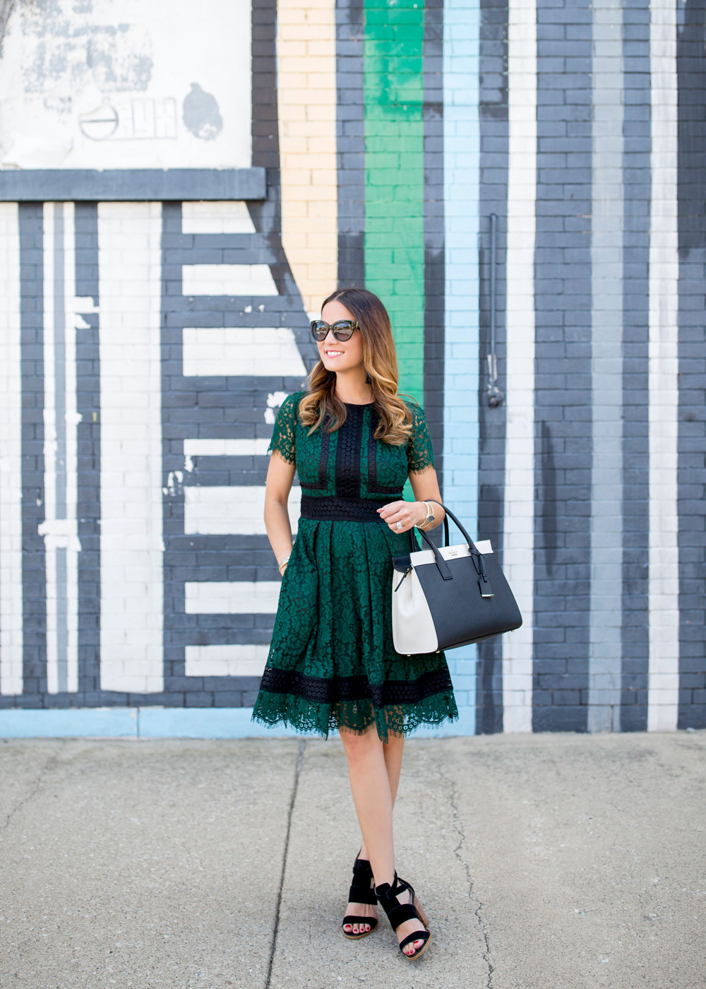 Green and Black Lace Dress